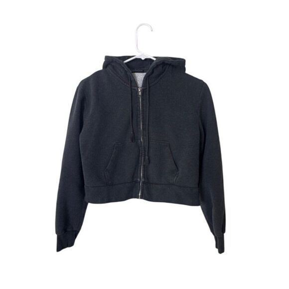 Brandy Melville Tops - Brandy Melville Dark Gray Cropped Zip-Up Hoodie Jacket size small